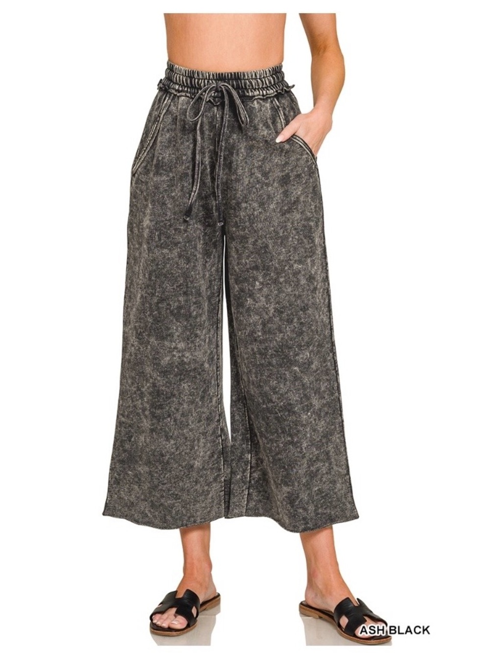 WASHED FRENCH TERRY FLARE PANTS
